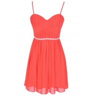 Charmed Life Embellished Designer Dress in Red Coral